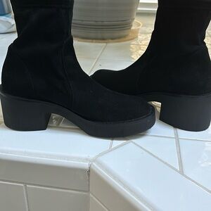 Black suede sock booties, size 6.5B. Worn once. Excellent condition